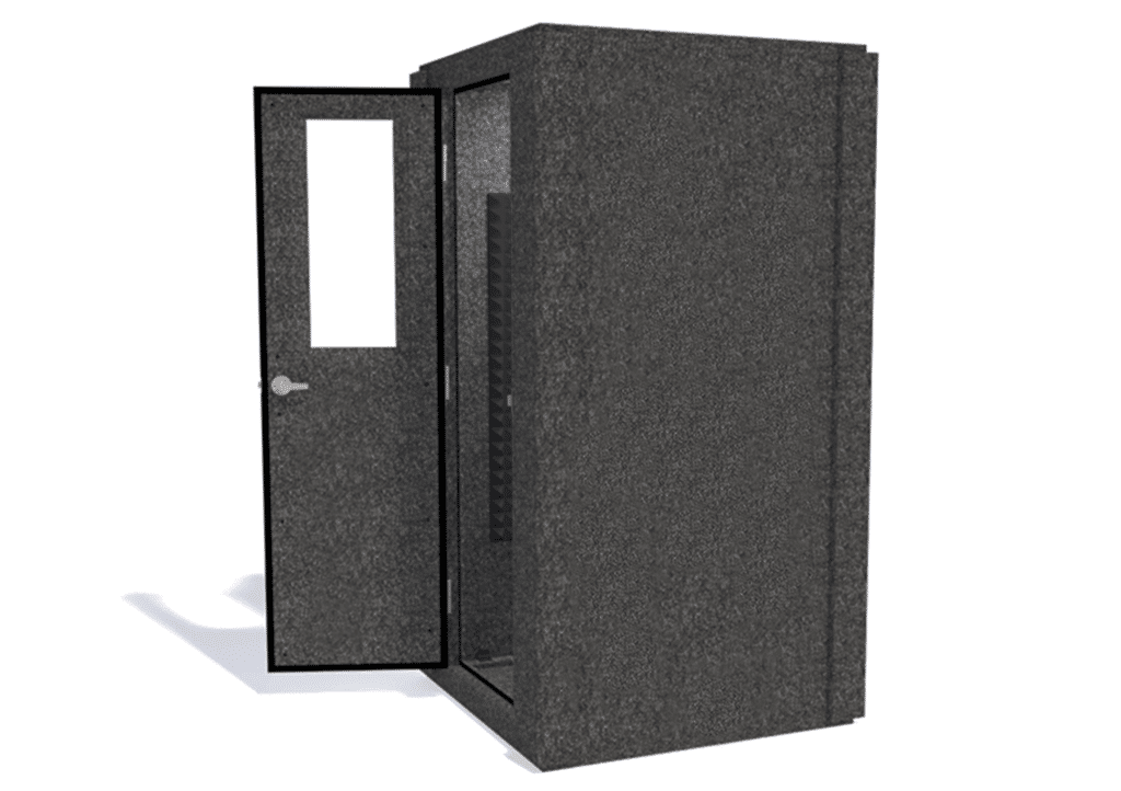 WhisperRoom MDL 4242 S shown from the side with the door open and gray foam