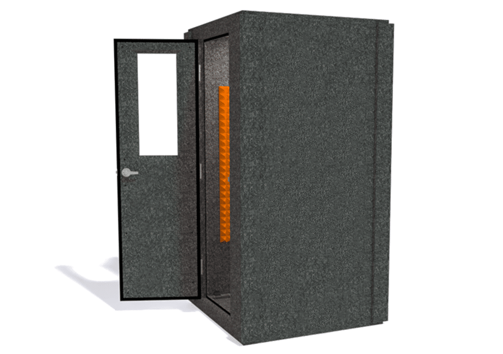 WhisperRoom MDL 4242 S shown from the side with the door open and orange foam