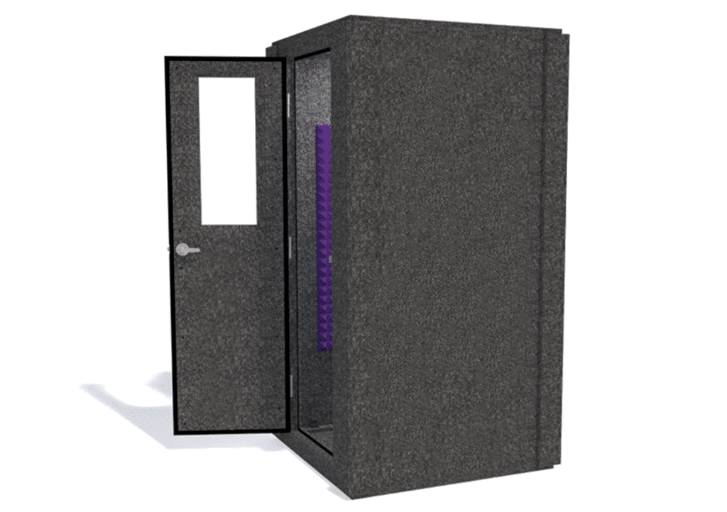 WhisperRoom MDL 4242 S shown from the side with the door open and purple foam