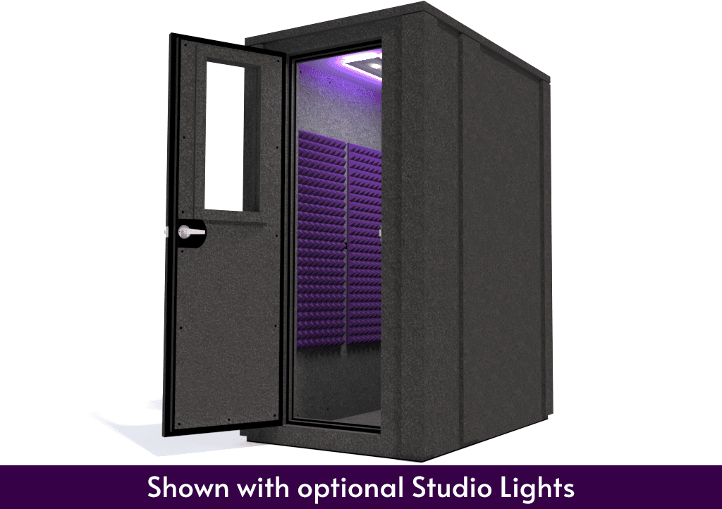 WhisperRoom MDL 4260 E shown from the front with the door open and purple foam