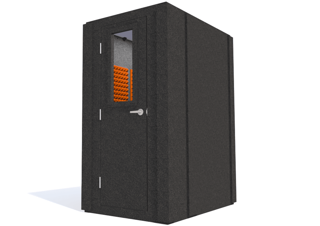 WhisperRoom MDL 4260 S shown from the side with the door closed and orange foam