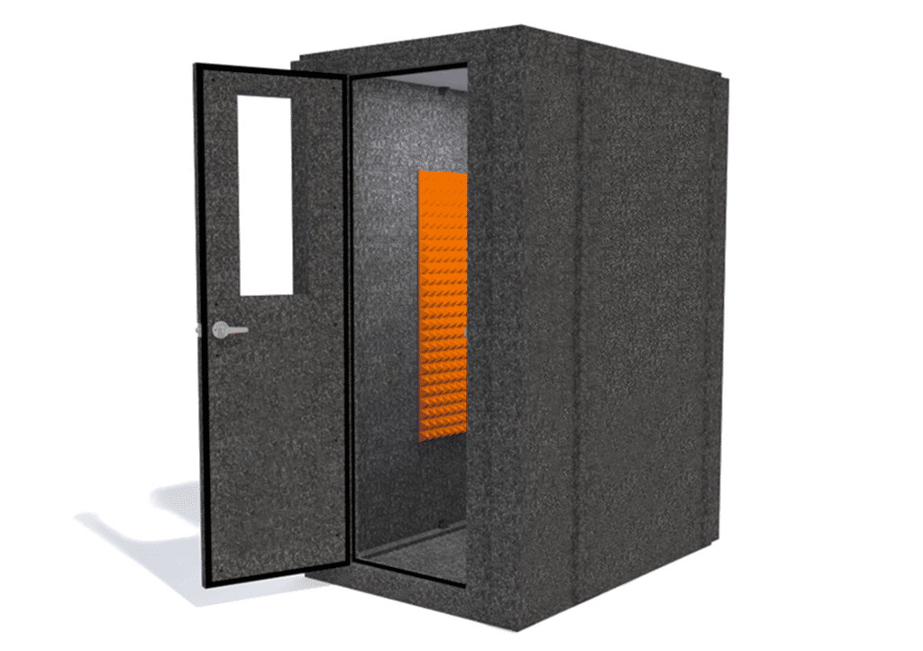 WhisperRoom MDL 4260 S shown from the front with the door open and orange foam