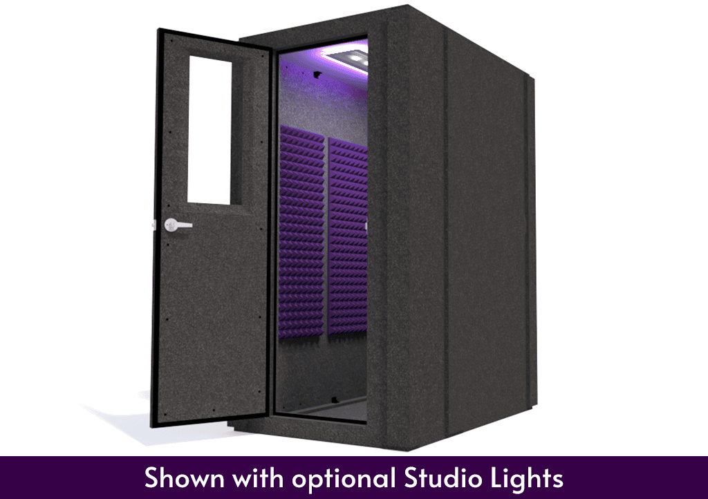 WhisperRoom MDL 4260 S shown from the front with the door open and purple foam