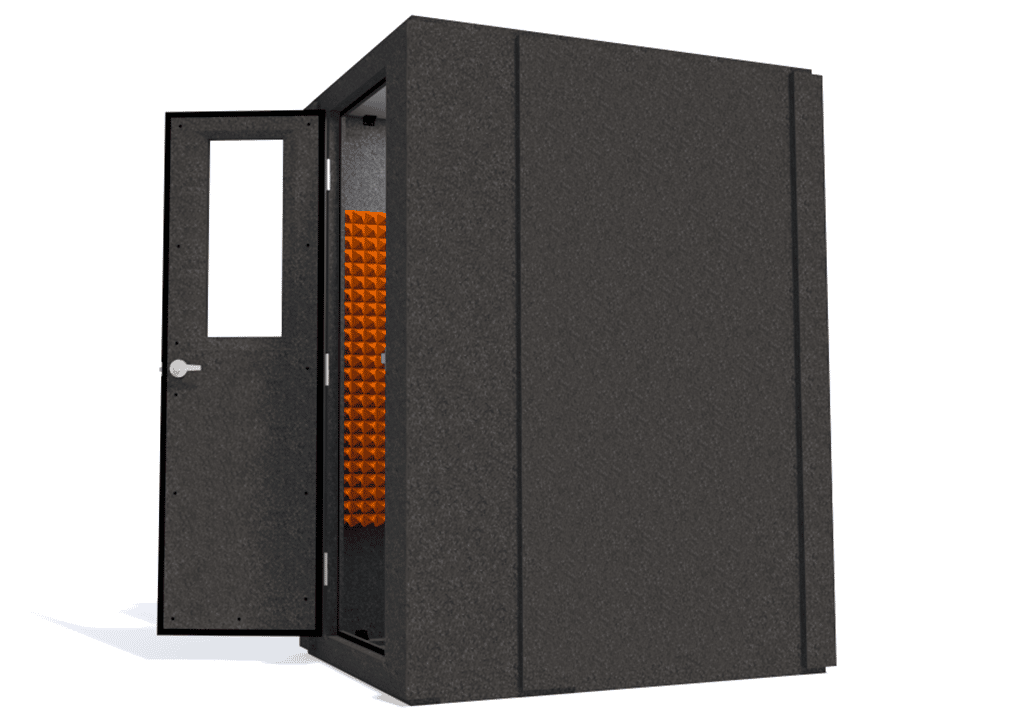 WhisperRoom MDL 4260 S shown from the side with the door open and orange foam