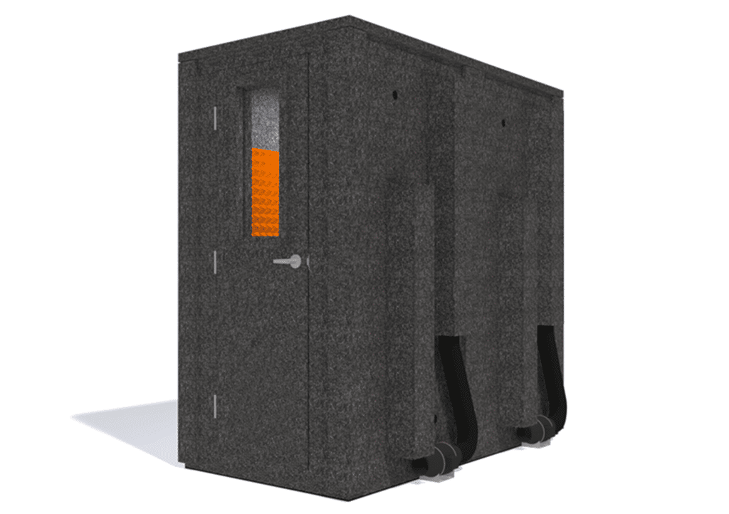 WhisperRoom MDL 4284 E shown from the front with door closed and orange foam