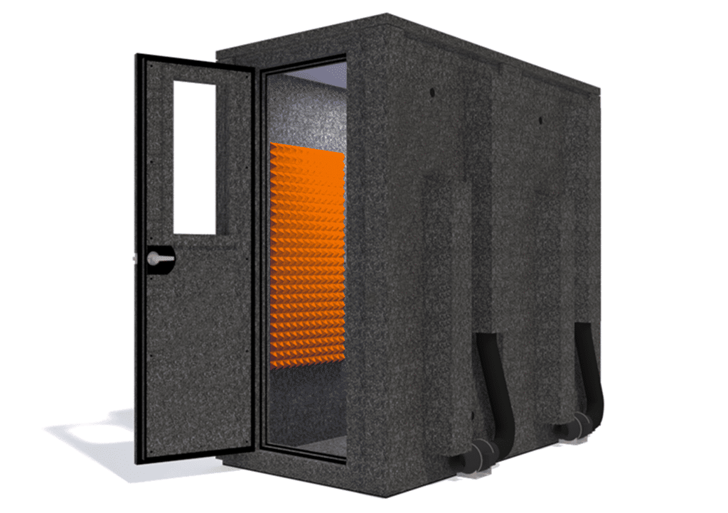 WhisperRoom MDL 4284 E shown from the front with door open and orange foam