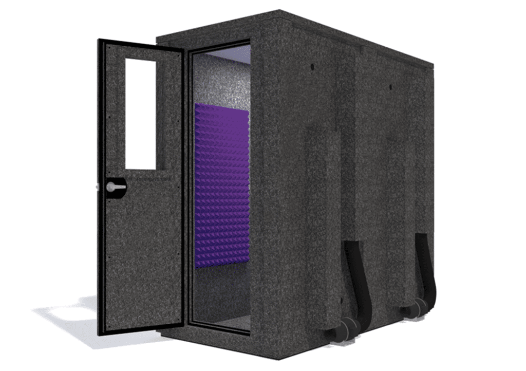 WhisperRoom MDL 4284 E shown from the front with door open and purple foam