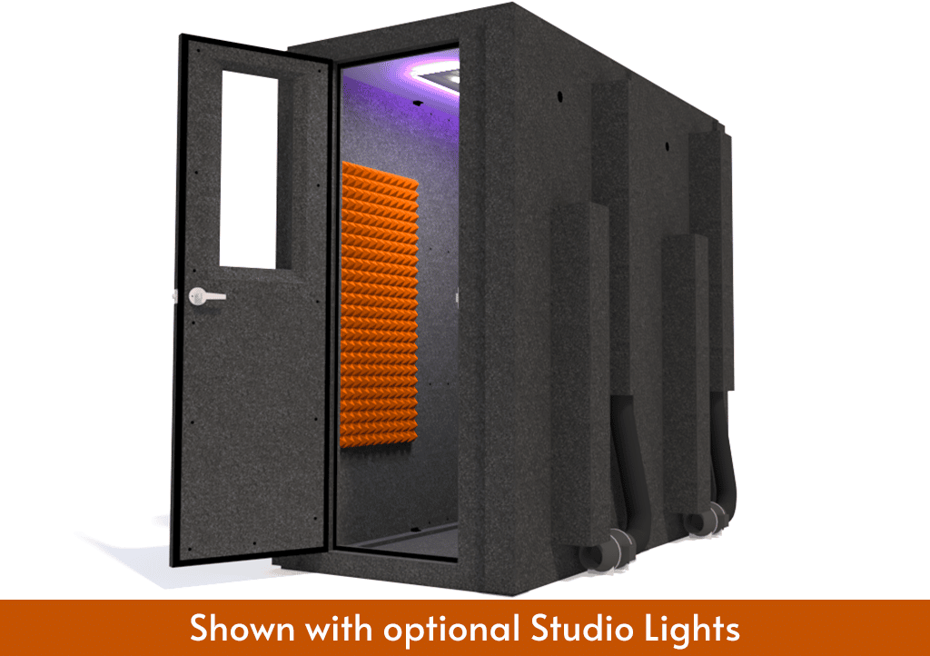 WhisperRoom MDL 4284 S shown from the front with the door open and orange foam