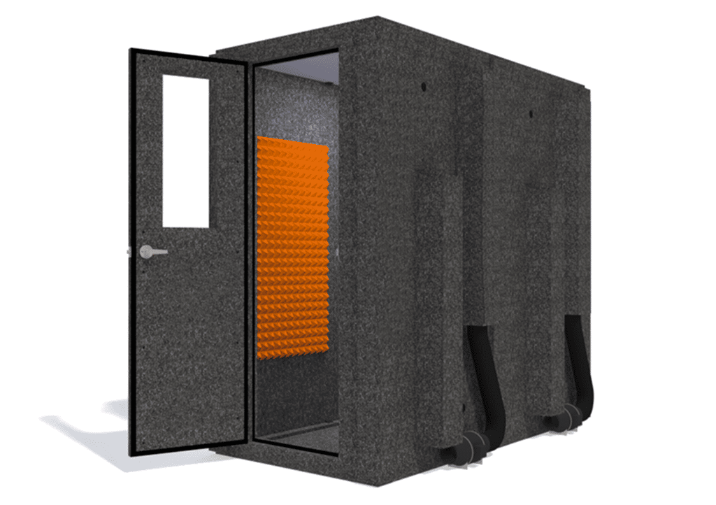 WhisperRoom MDL 4284 S shown from the front with door open and orange foam