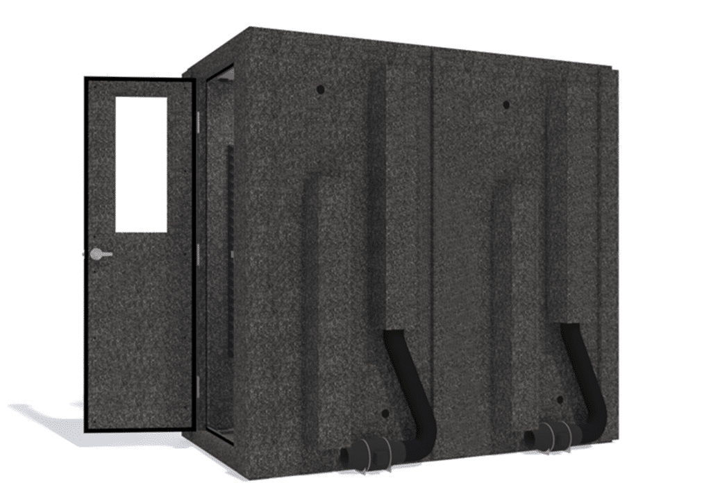 WhisperRoom MDL 4284 S shown from the side with door open and gray foam