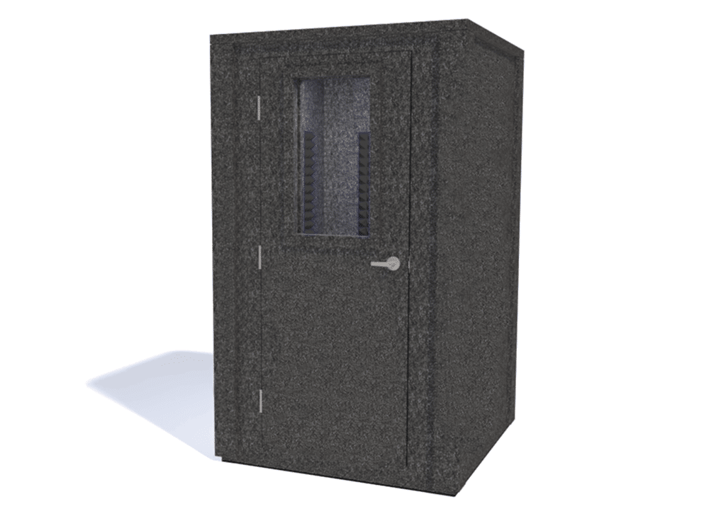 WhisperRoom MDL 4848 E shown from the front with door closed and gray foam