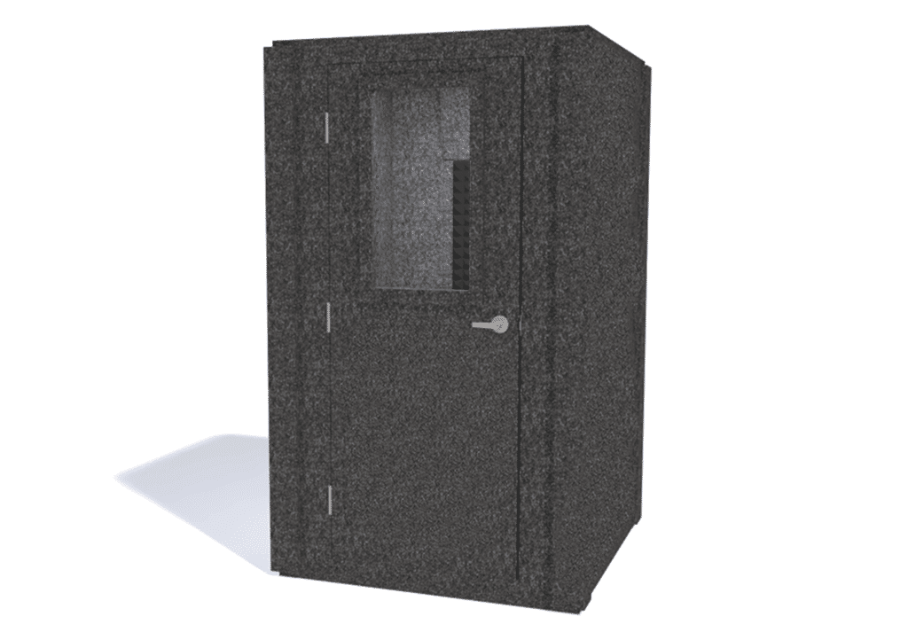 WhisperRoom MDL 4848 S shown from the front with closed door and gray foam