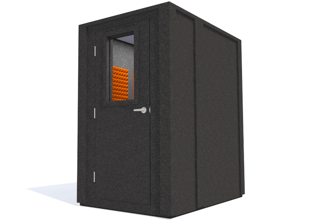 WhisperRoom MDL 4872 E shown from the front with the door closed and orange foam