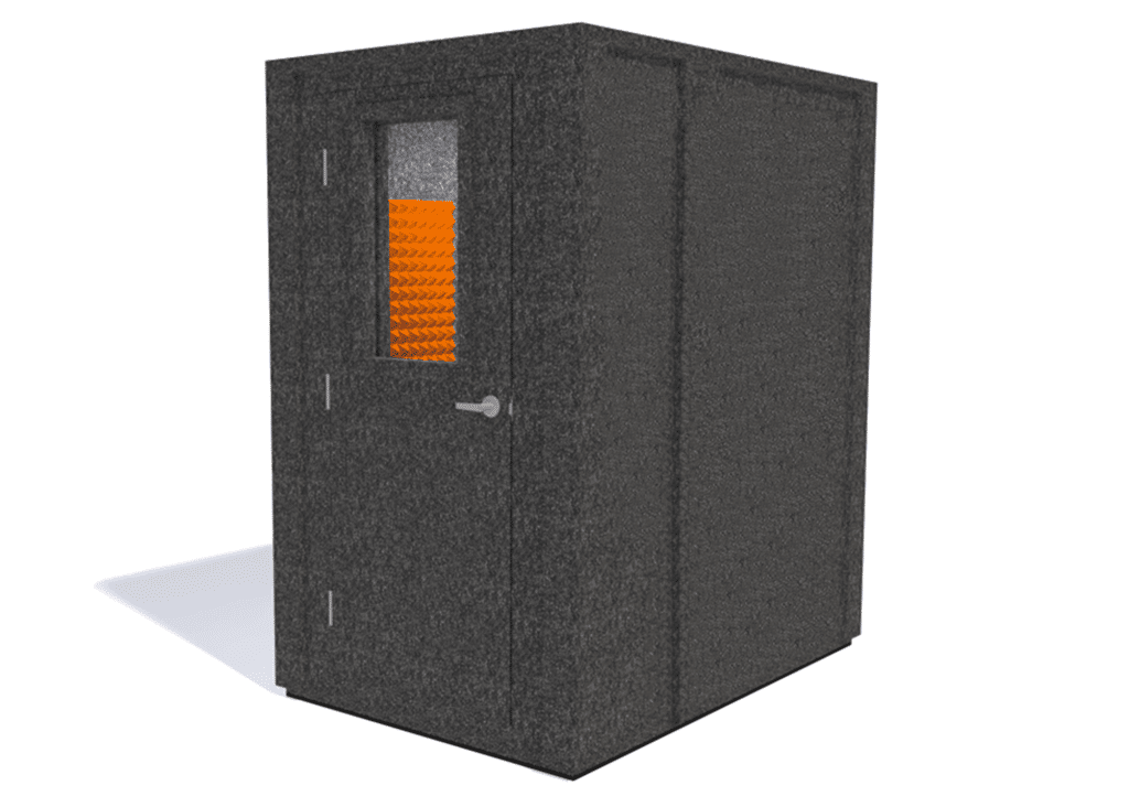 WhisperRoom MDL 4872 E shown from the front with door closed and orange foam