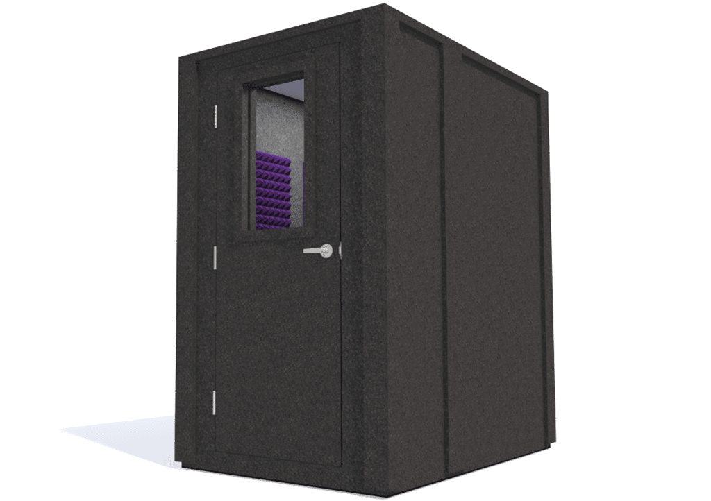 WhisperRoom MDL 4872 E shown from the front with the door closed and purple foam