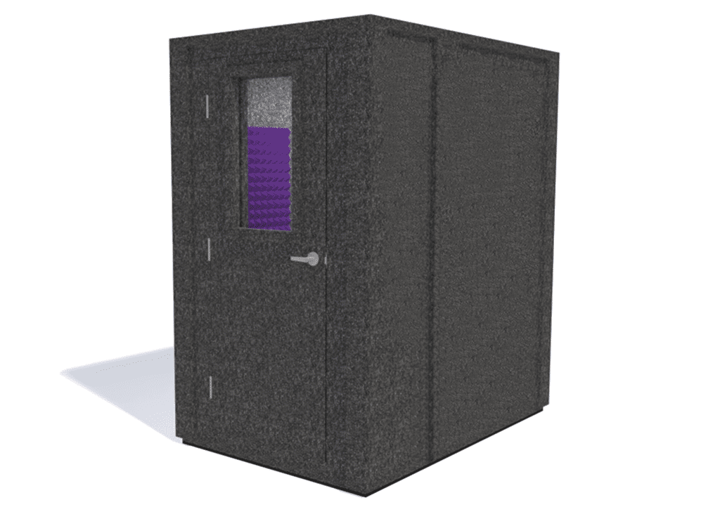WhisperRoom MDL 4872 E shown from the front with door closed and purple foam