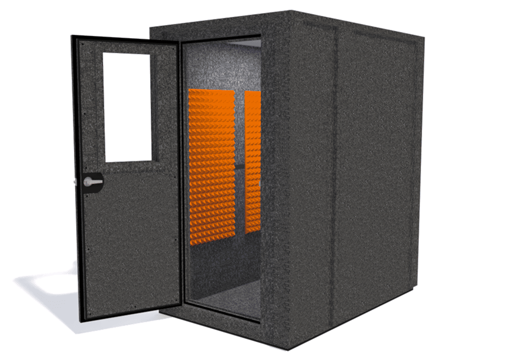 WhisperRoom MDL 4872 E shown from the front with door open and orange foam