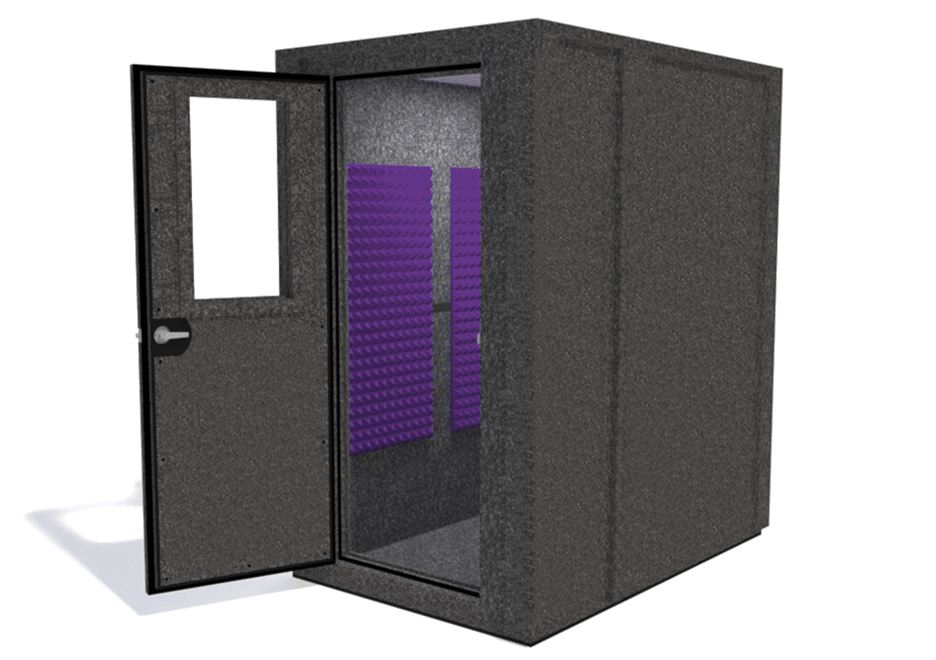 WhisperRoom MDL 4872 E shown from the front with door open and purple foam