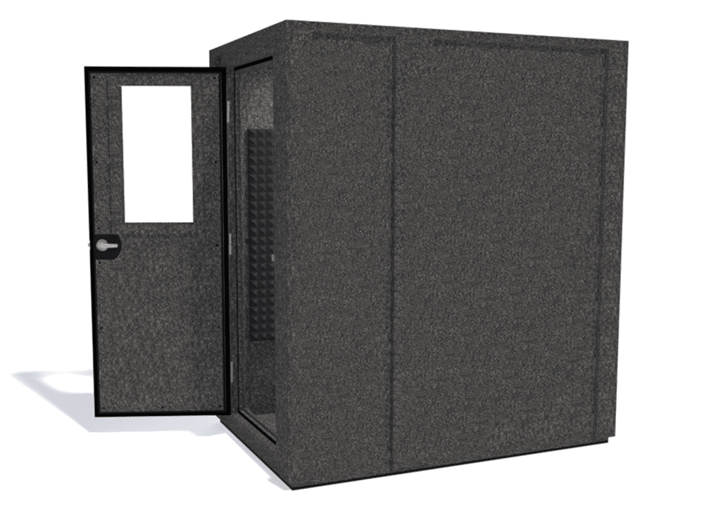 WhisperRoom MDL 4872 E shown from the side with door open and gray foam