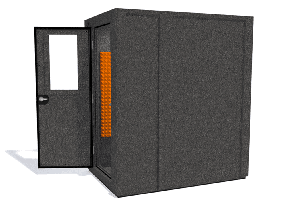 WhisperRoom MDL 4872 E shown from the side with door open and orange foam