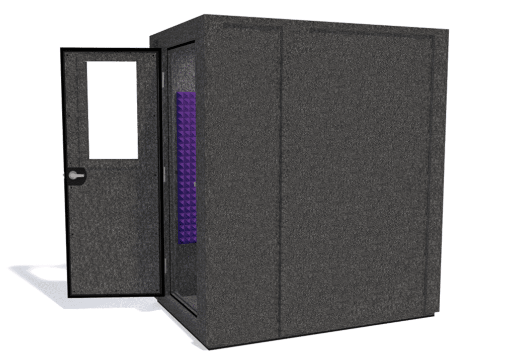 WhisperRoom MDL 4872 E shown from the side with door open and purple foam