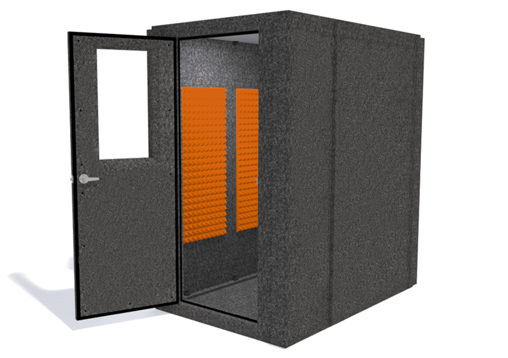 WhisperRoom MDL 4872 S shown from the front with open door and orange foam
