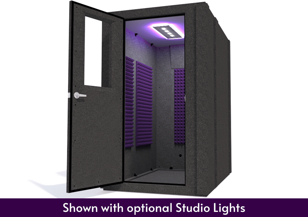 WhisperRoom MDL 4872 S shown from the front with the door open and purple foam
