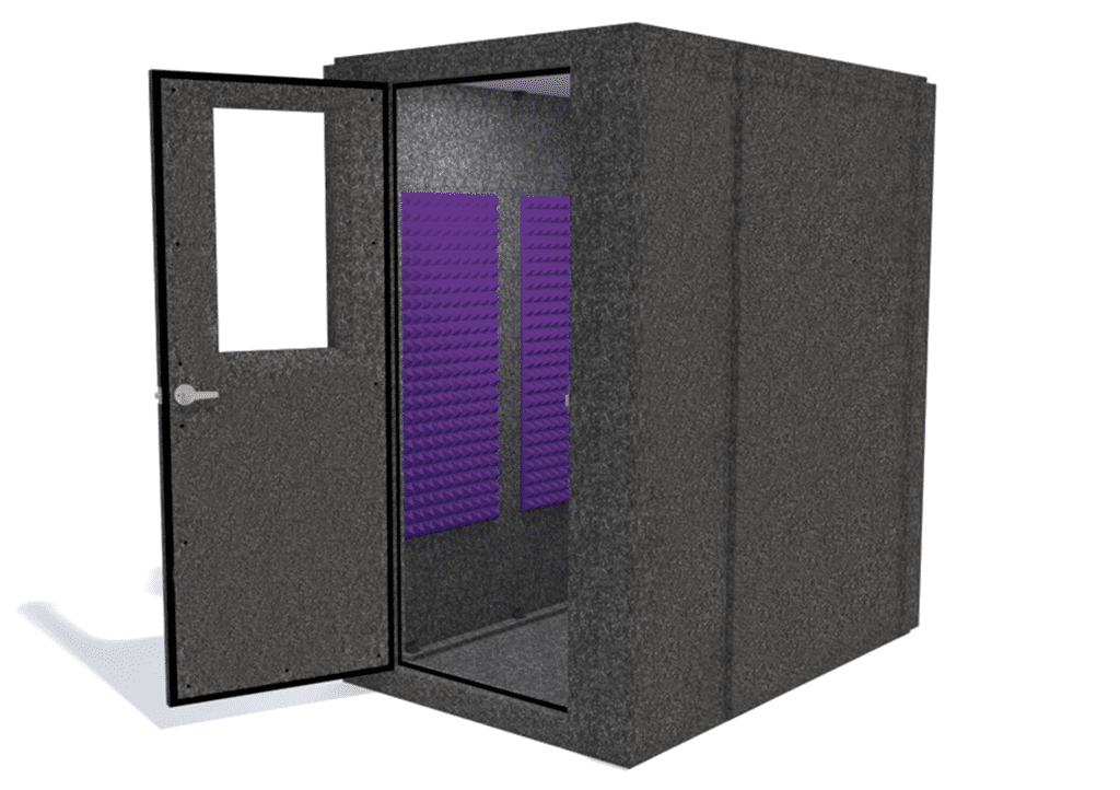 WhisperRoom MDL 4872 S shown from the front with open door and purple foam