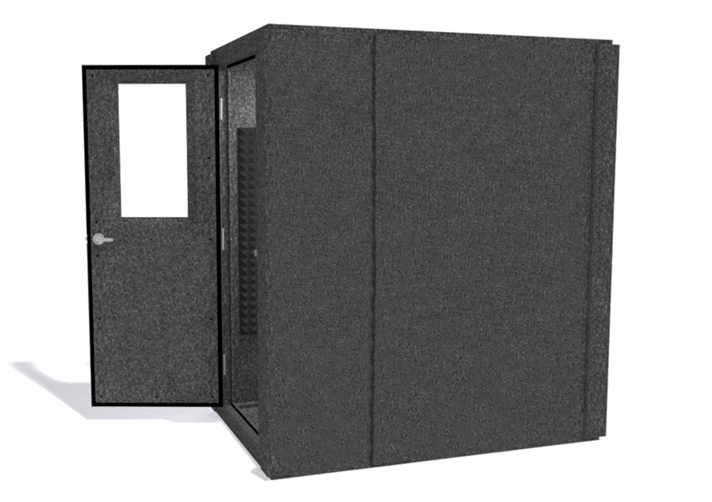 WhisperRoom MDL 4872 S shown from the side with door open and gray foam