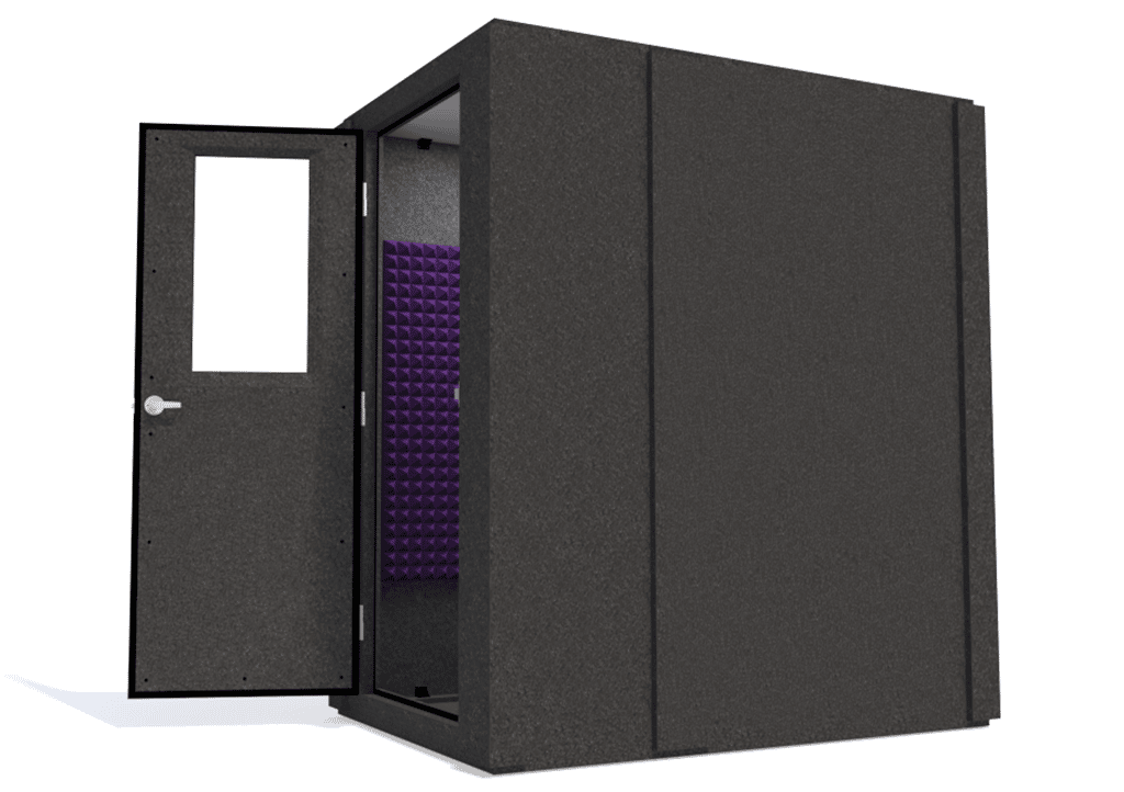 WhisperRoom MDL 4872 S shown from the side with the door open and purple foam