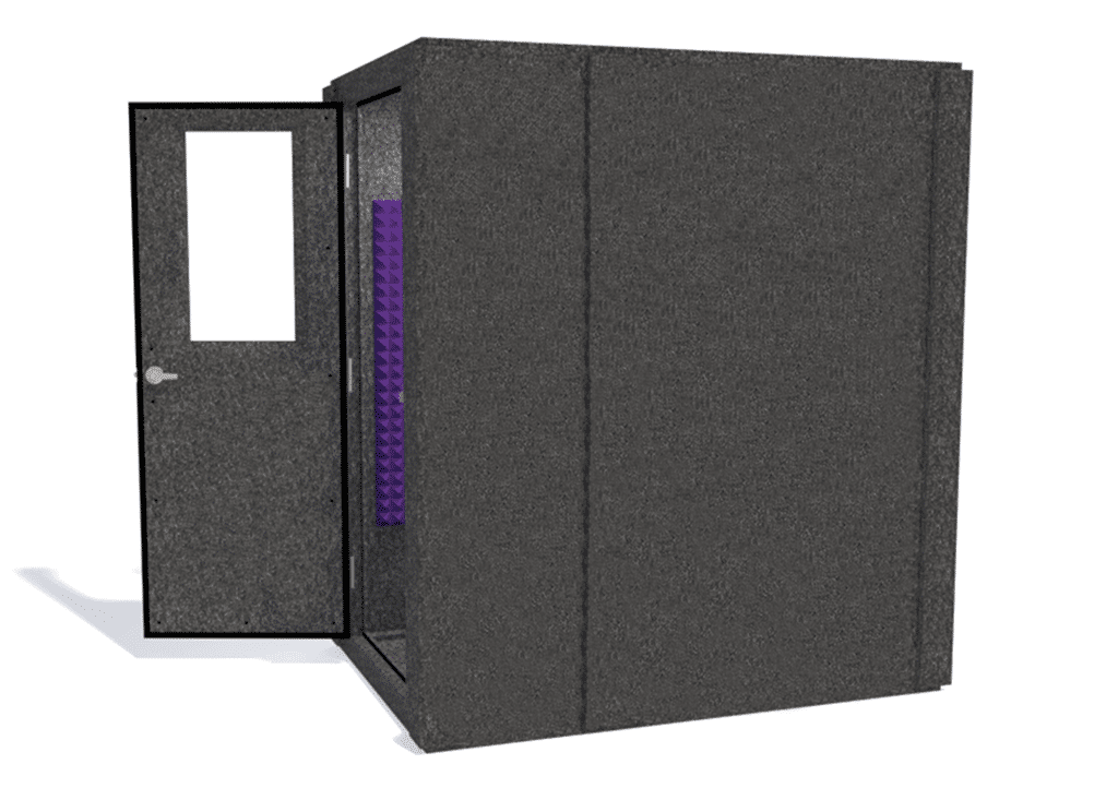 WhisperRoom MDL 4872 S shown from the side with door open and purple foam