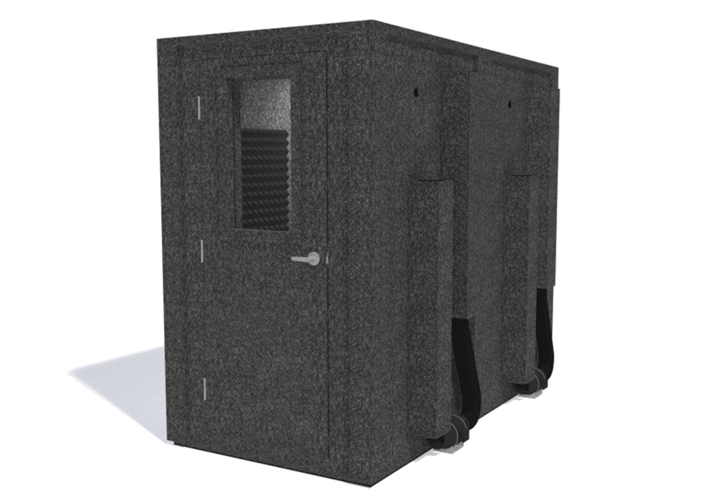 WhisperRoom MDL 4896 E shown from the front with door closed and gray foam