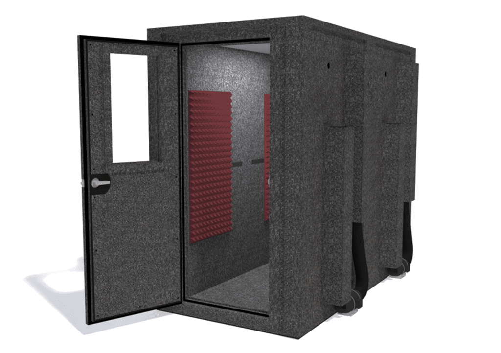 WhisperRoom MDL 4896 E shown from the front with door open and burgundy foam