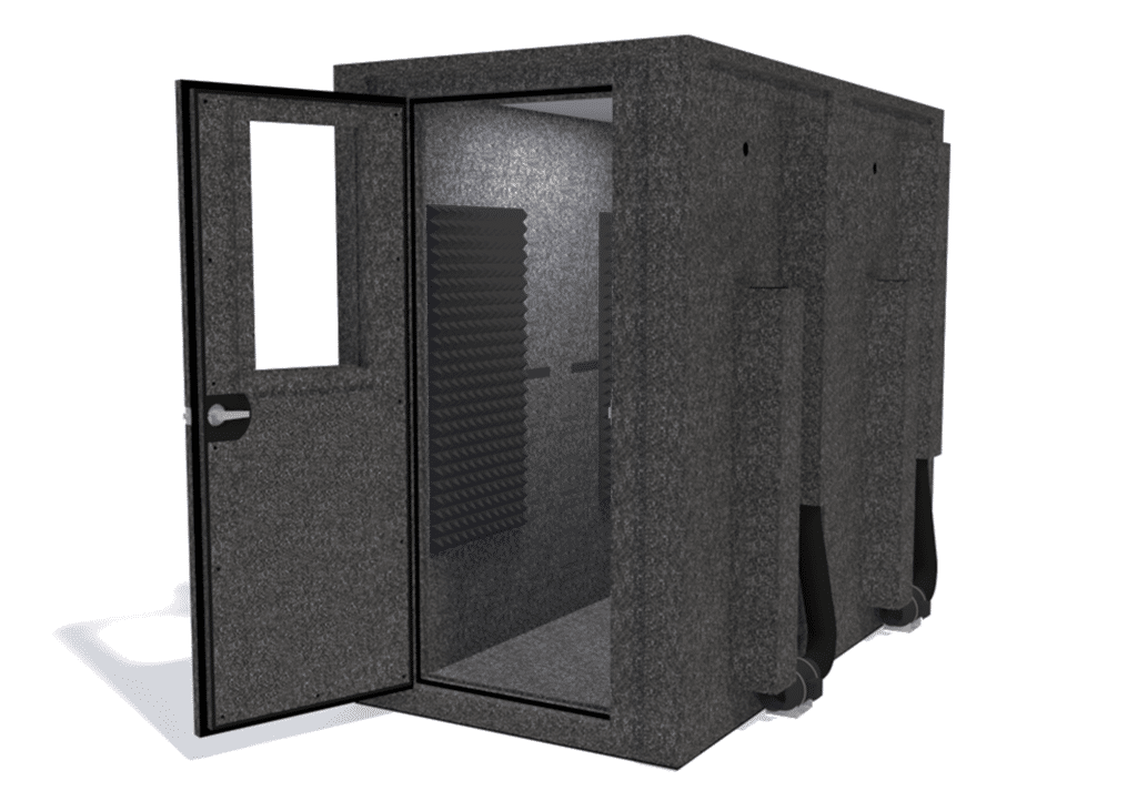 WhisperRoom MDL 4896 E shown from the front with door open and gray foam