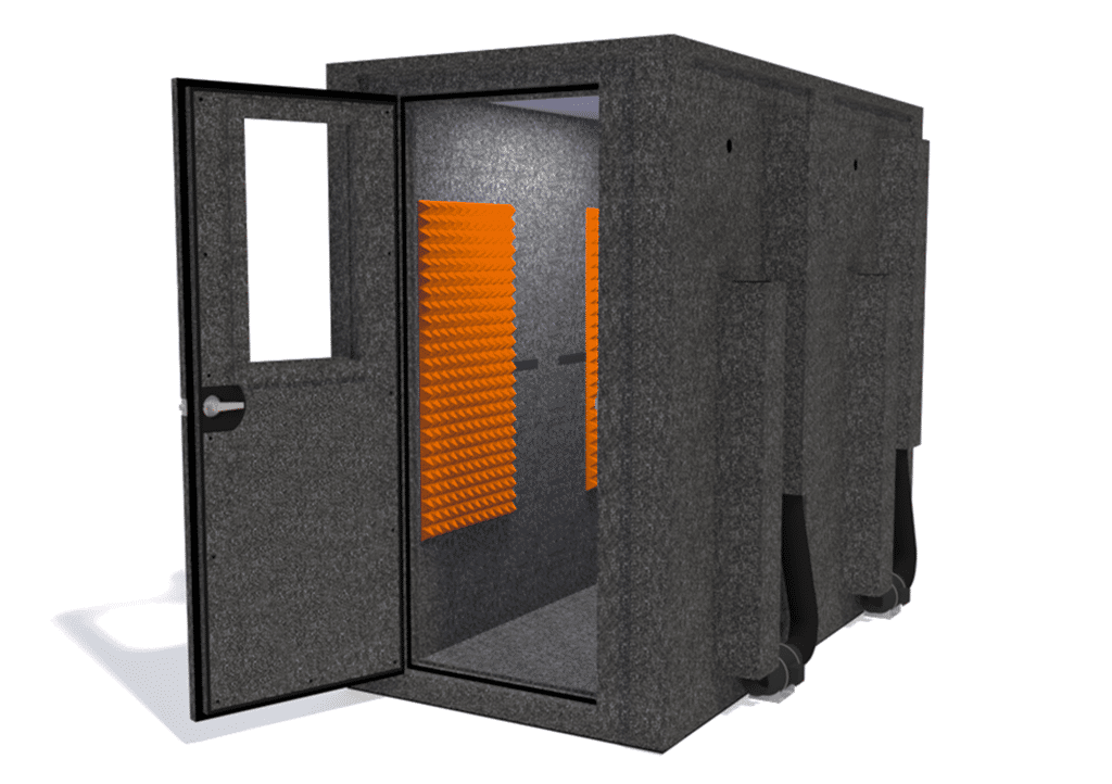 WhisperRoom MDL 4896 E shown from the front with door open and orange foam