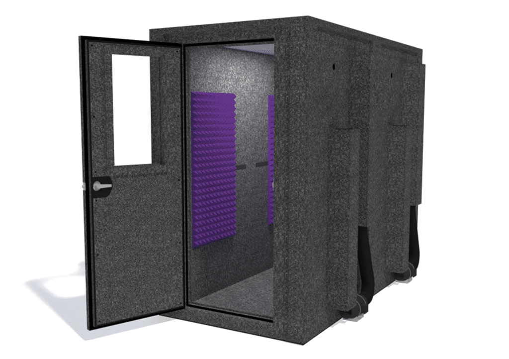 WhisperRoom MDL 4896 E shown from the front with door open and purple foam