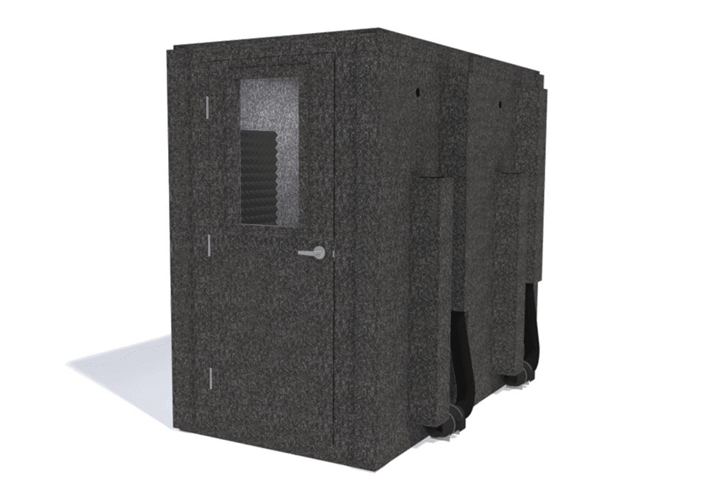 WhisperRoom MDL 4896 S shown from the front with door closed and gray foam