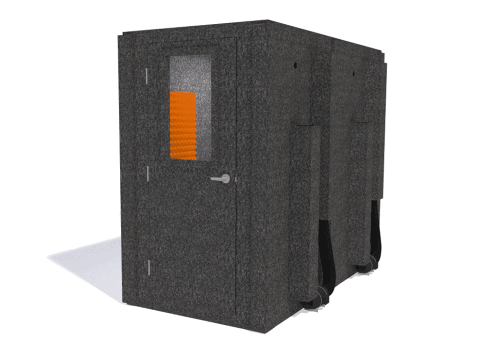 WhisperRoom MDL 4896 S shown from the front with door closed and orange foam