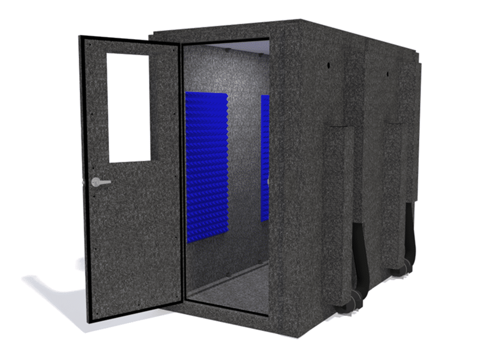 WhisperRoom MDL 4896 S shown from the front with door open and blue foam