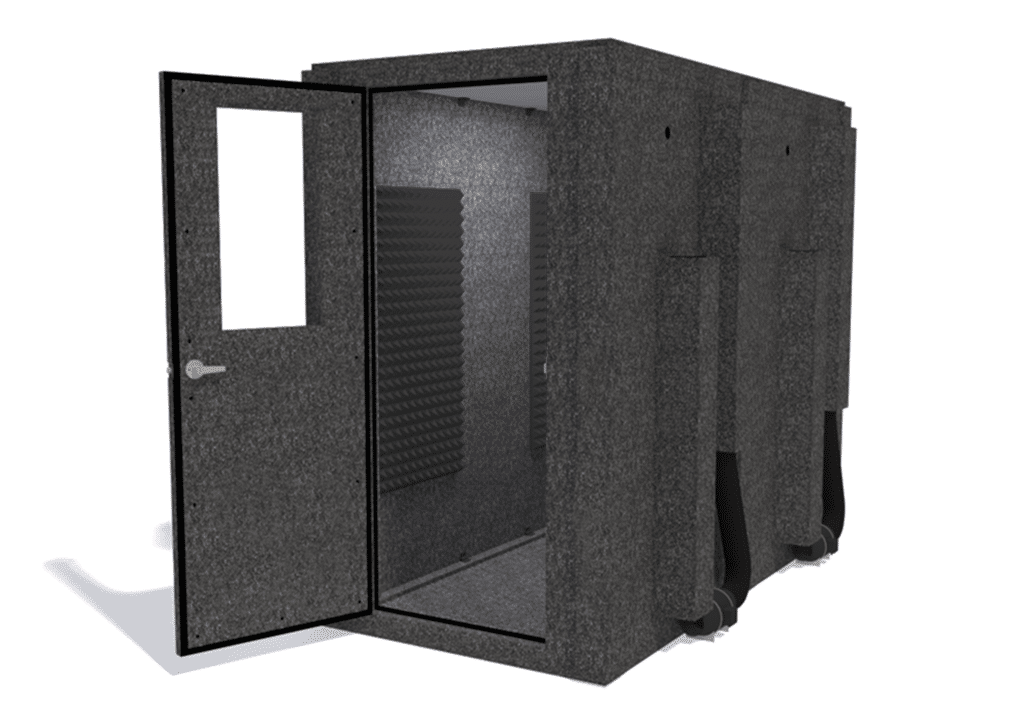 WhisperRoom MDL 4896 S shown from the front with door open and gray foam