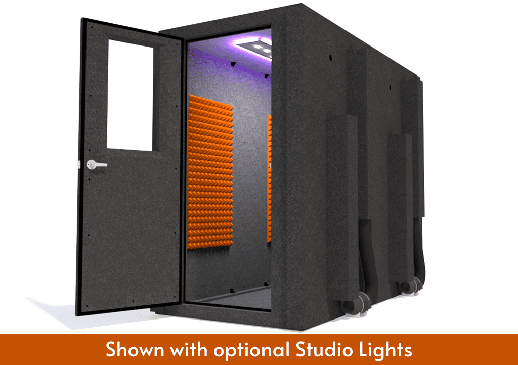 WhisperRoom MDL 4896 S shown with the door open from the front with orange foam