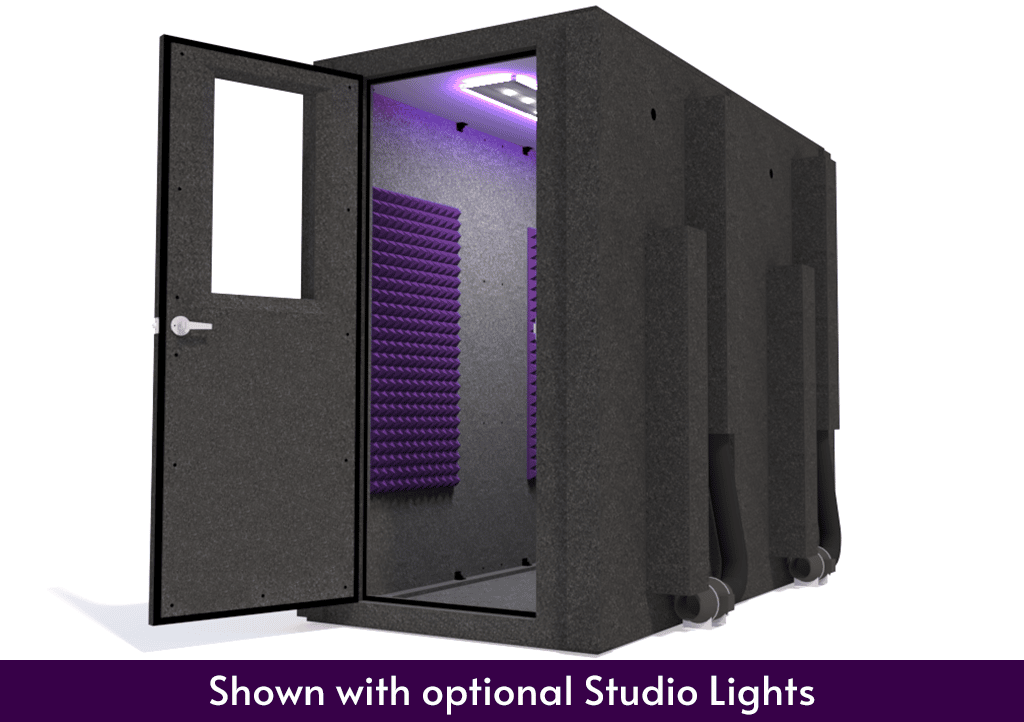 WhisperRoom MDL 4896 S shown with the door open from the front with purple foam