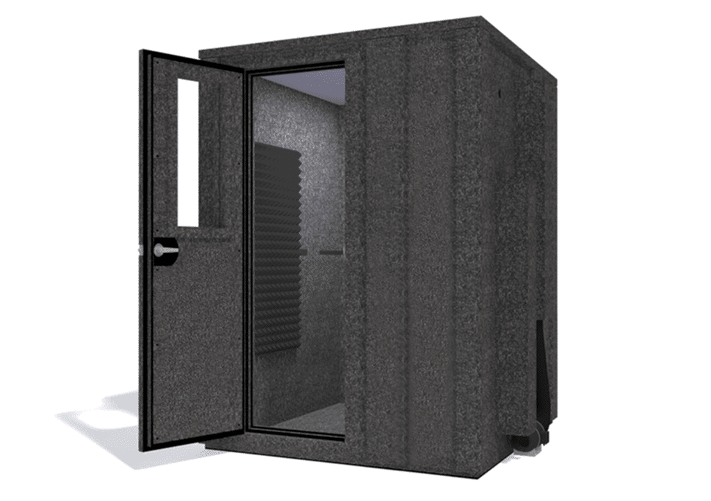 WhisperRoom MDL 6060 E shown from the front with door open and gray foam