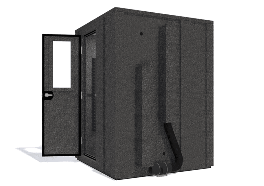 WhisperRoom MDL 6060 E shown from the side with door open and gray foam