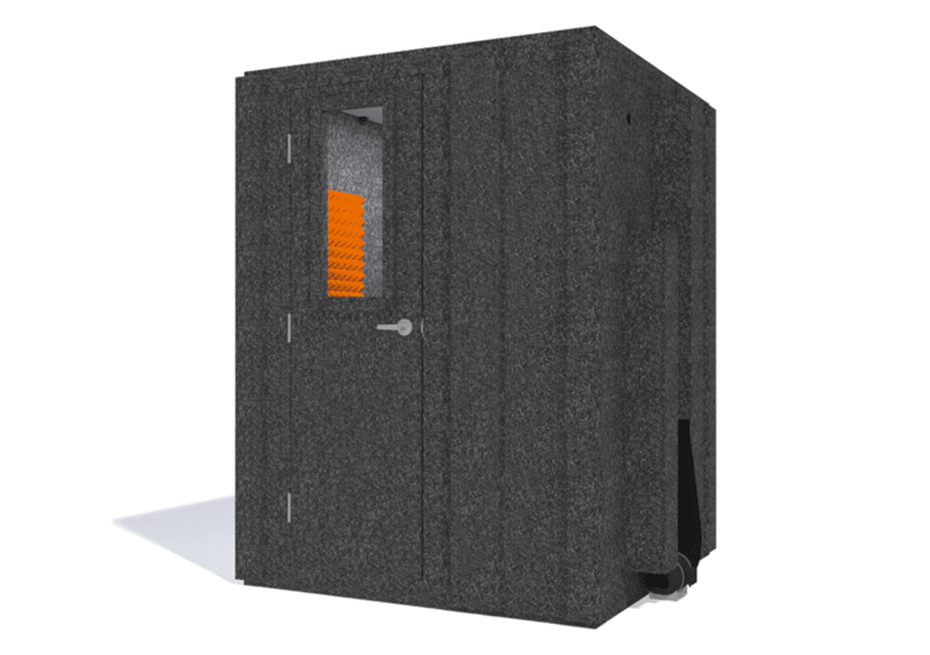 WhisperRoom MDL 6060 S shown from the front with door closed and orange foam