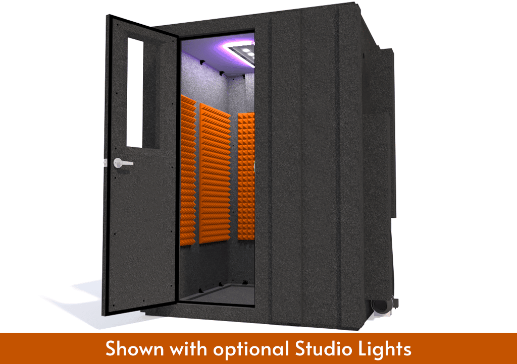WhisperRoom MDL 6060 S shown with the door open from the front with orange foam