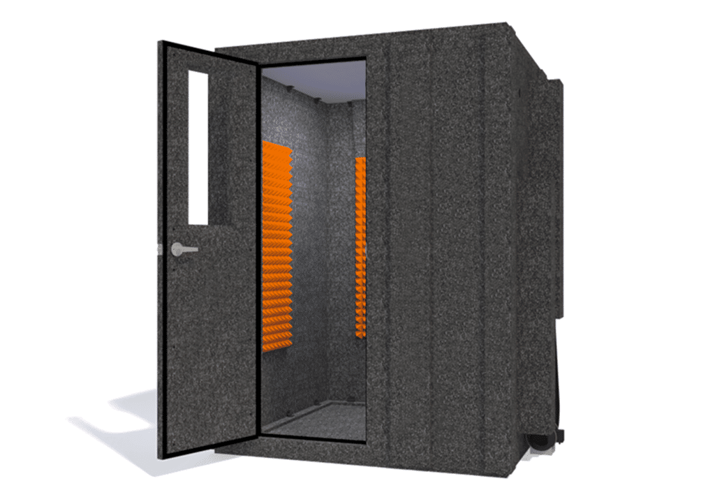 WhisperRoom MDL 6060 S shown from the front with door open and orange foam