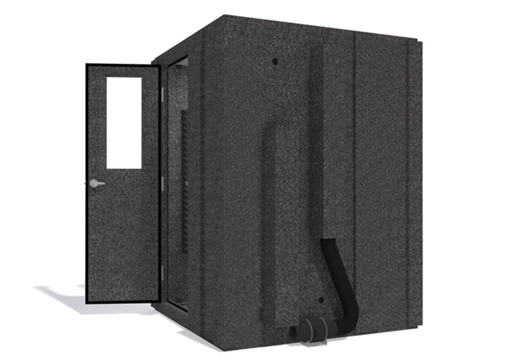 WhisperRoom MDL 6060 S shown from the side with door open and gray foam