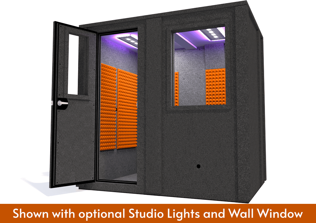 WhisperRoom MDL 6084 E shown with the door open from the front with orange foam