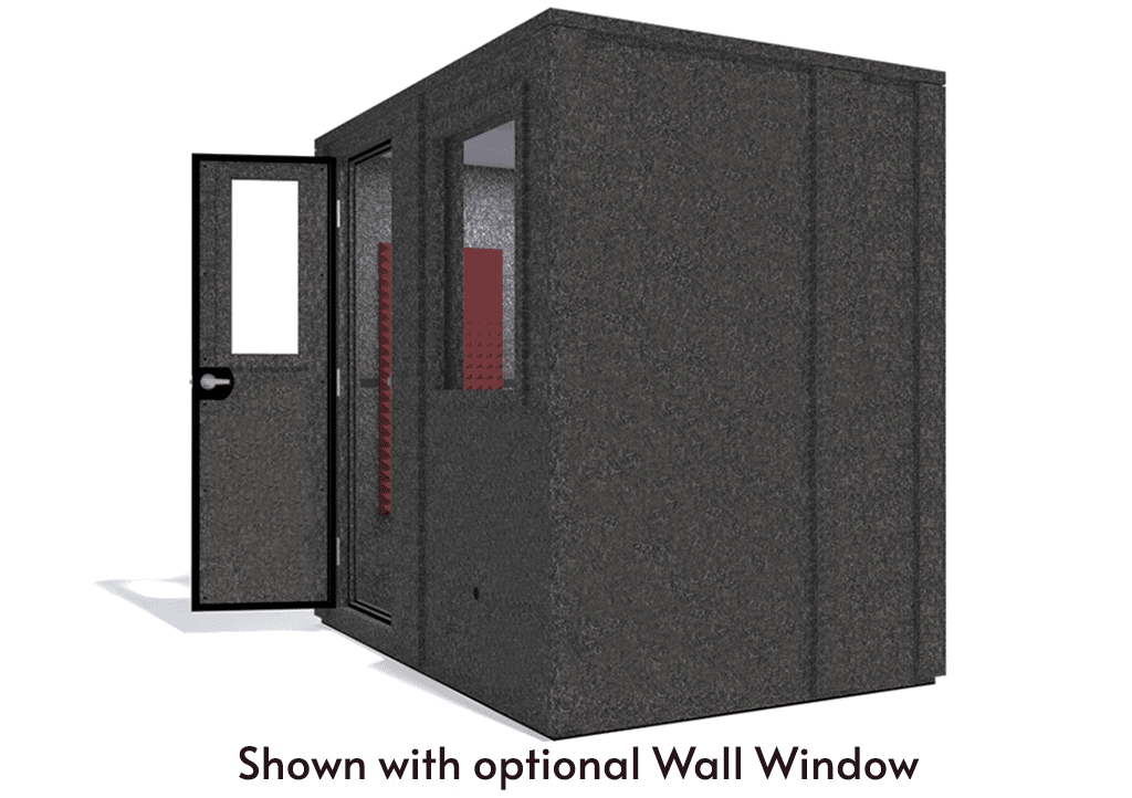 WhisperRoom MDL 6084 E shown from the side with door open and burgundy foam